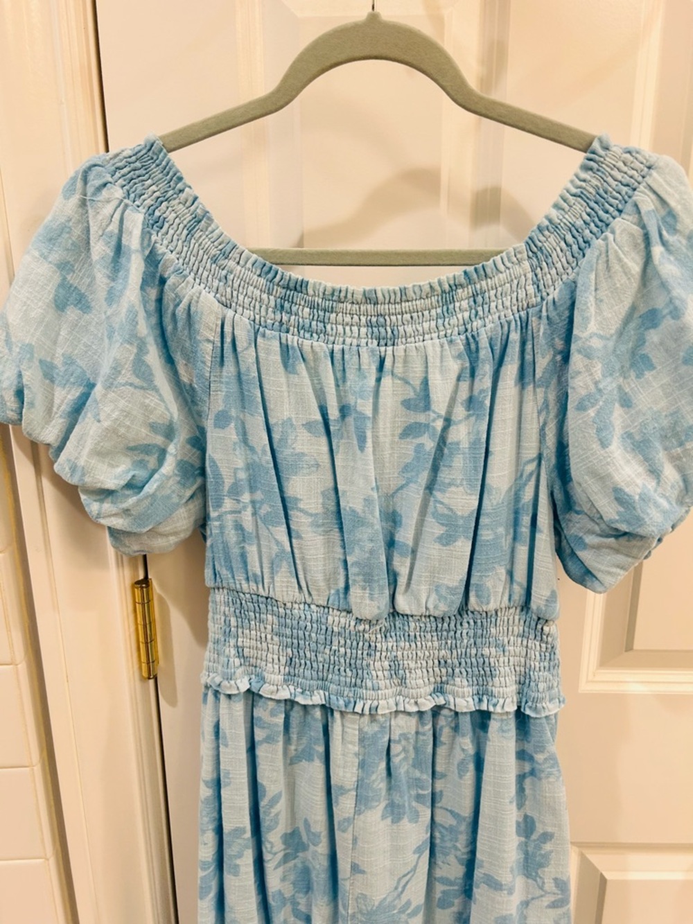 INC International Concepts Sky Blue Floral Smocked Off Shoulder Dress Jolene L - Picture 10 of 12